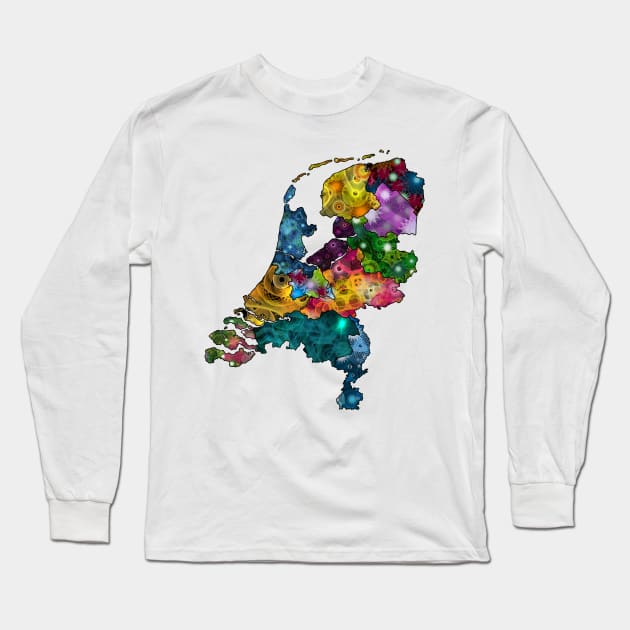 Spirograph Patterned The Netherlands Provinces Map Long Sleeve T-Shirt by RachelEDesigns